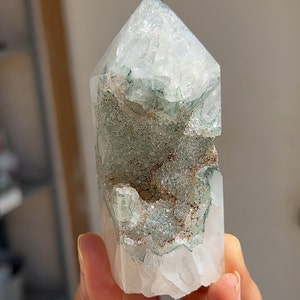 Green Rainbow Amethyst Agate Geode Tower