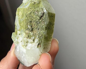 Epidote Quartz #1 - Extra Grade, Polished Quartz Point with Green Epidote