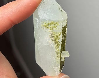 Epidote Quartz #9 - Extra Grade, Polished Quartz Point with Green Epidote