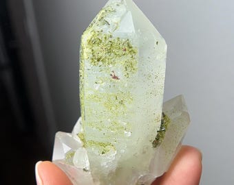 Epidote Quartz Cluster #8 - Extra Grade, Polished Quartz Point with Green Epidote
