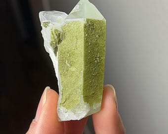 Extra Sparkly Epidote Quartz #3 - Extra Grade, Polished Quartz Point with Green Epidote