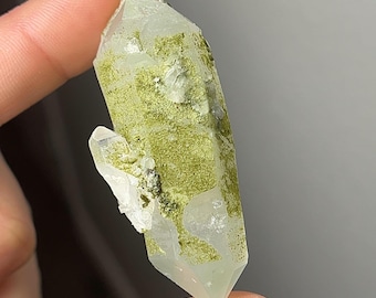 Epidote Quartz #6 - Extra Grade, Polished Quartz Point with Green Epidote