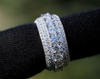 4.50CTW Round Cut Moissanite Men's Ring, Moissanite Wedding Band Ring, DEF Moissanite Band, Eternity Band Ring Solid 14K White Gold