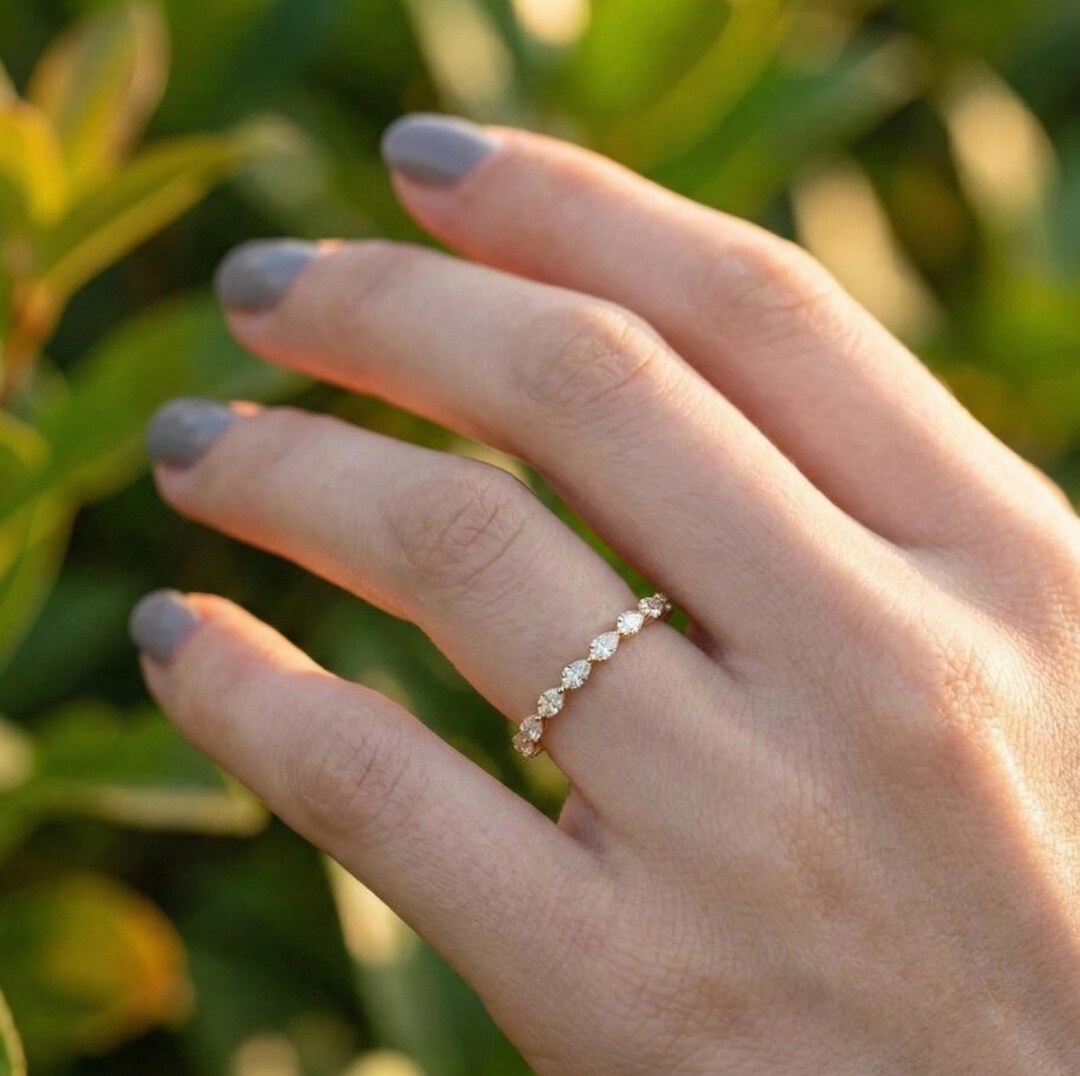 Pear Moissanite Eternity Band, 14k Gold Half Pave Wedding Ring Half ...