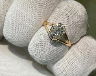 Moissaniet ovale diamanten ring met gespleten schacht Moissaniet verlovingsring jubileumcadeau voor vrouw sierlijke slijtage klassieke stijl gouden ring