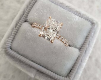 Hidden Halo Ring 2 Ct White Radiant Cut Moissanite Engagement Ring Anniversary Ring For Women Wedding Diamond Ring Best Gift For Her