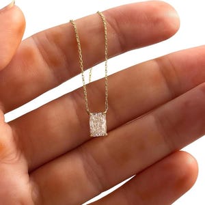 Dainty Radiant Diamond Solitaire Pendant, 14k Diamond Pendant, Moissanite Radiant Diamond Pendant, Prong Setting Solid Gold Diamond Necklace