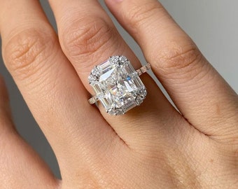 2Ct Radiant Cut 925 Sterling Silver Moissanite Diamond Halo Ring For Engagement, Wedding Proposal Ring, Anniversary Ring, Gift For Her