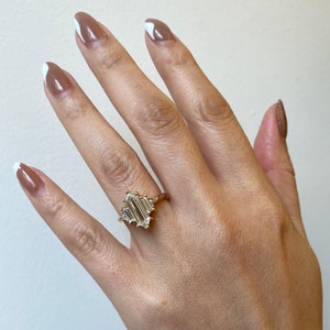 Colorless hexagon Moissanite Wedding Ring 3 Ct Five stone Moissanite Engagement Ring -14k White Gold Bridal Anniversary Gift Ring for women