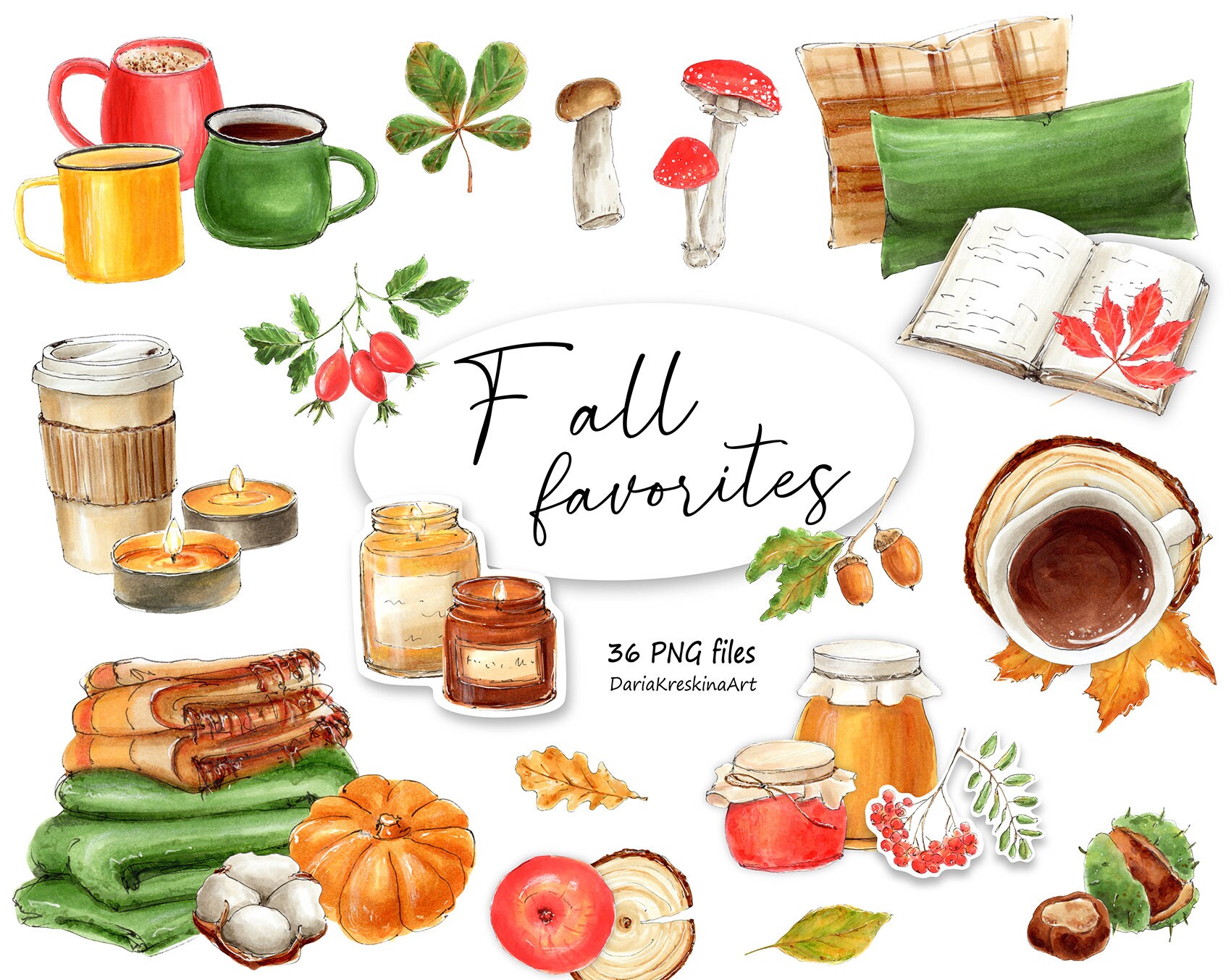 Fall Favorites Clipart Cute Autumn Hygge Clipart Png Fall | Etsy