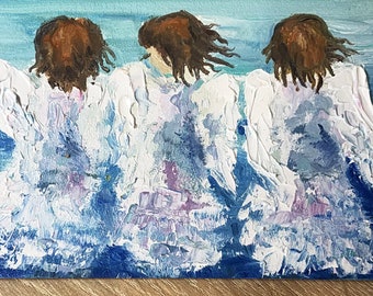 Three Angels Oil Painting, Miniature Ukrainian Art (6x4 in)