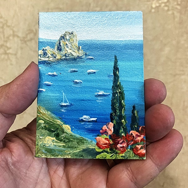 ACEO Original Art ACEO Original Gemälde Original Ölgemälde Miniatur Seascape aceo Miniaturkunst, Kleines Kunstwerk 2,5 X 3,5 Zoll