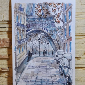 Winter Paris Eiffel Tower Watercolor Original Art Ukraine Art Watercolor Art Paris Art Painting France Ukraine Artist