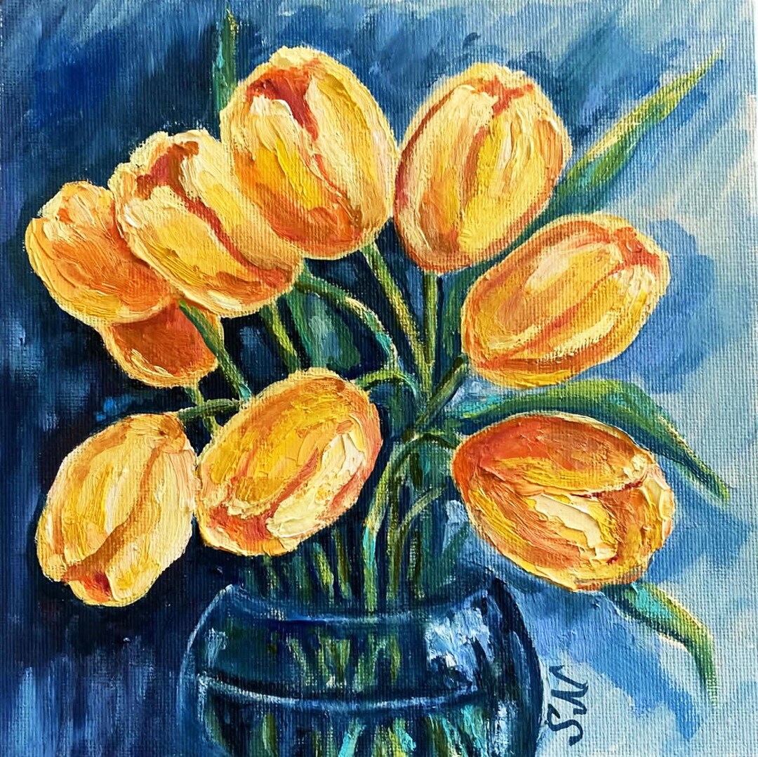 Yellow Tulips Original Oil Painting Flowers Wall Art Handmade 8 X 8" - Etsy