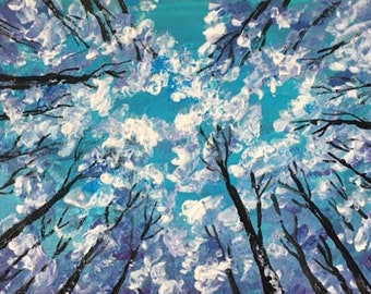 Winter Trees Oil Painting, Original Forest Landscape, Ukrainian Artist 6x4