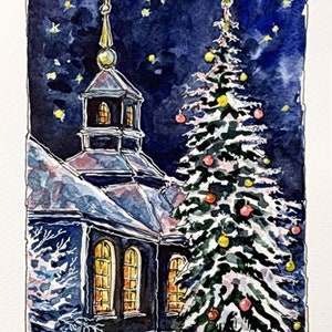 Christmas Card Original Watercolor Ukrainian Seller Christmas Tree Art Ukrainian Art Ukrainian Store Ukrainian Artist