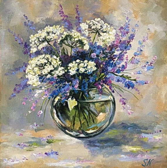 Wild Flowers in a Vase Original Oil Painting Ukrainian