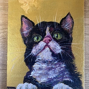 Peinture à l'huile originale de chat, art ukrainien, peinture de chat Image animalière du vendeur de l'Ukraine, peinture art de chat, portrait d'animal de compagnie, 5 x 7 pouces