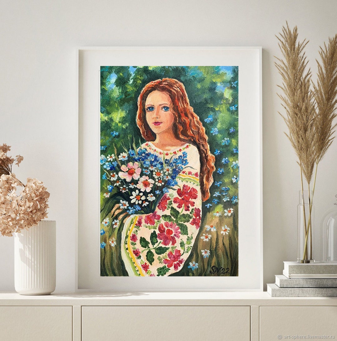 Ukrainian Woman Original Oil Painting Ukrainian Girl in Vyshyvanka Wall ...