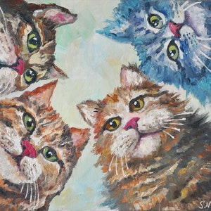 Vendeur ukrainien, boutiques ukrainiennes Portrait de chats curieux, carte postale NUMÉRIQUE, vendeur ukrainien, Art ukrainien Priez pour l'Ukraine