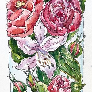 Aquarelle originale de fleurs, artiste ukrainienne 6 x 20 pouces « Fleurs de printemps » Art Ukraine Boutique Ukraine