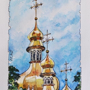 Ukraine Kyiv Kuppeln der Sophien-Kathedrale Original Aquarell Stadt Kunst Ukraine Geschäfte Ukraine Originalgemälde Ukraine Verkäufer Ukraine Kunst