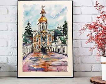 Aquarelle originale de l'ancienne cathédrale de Kiev Ukraine Art de la ville Artiste ukrainien Peinture originale ukrainienne Art de l'Ukraine Ukraine 15 x 20 cm
