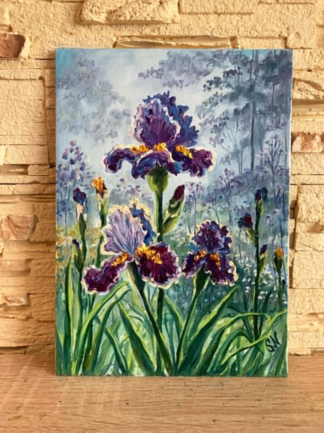 Original Iris Oil Painting Purple Floral Wall Art Impressionist Flower ...