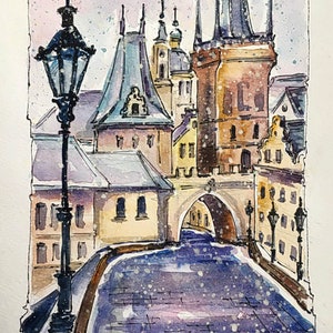 Christmas Old Town Prague Original Watercolor Ukrainian Art Original Painting Ukrainian Artist Watercolor Christmas Painting Ukraine Shops