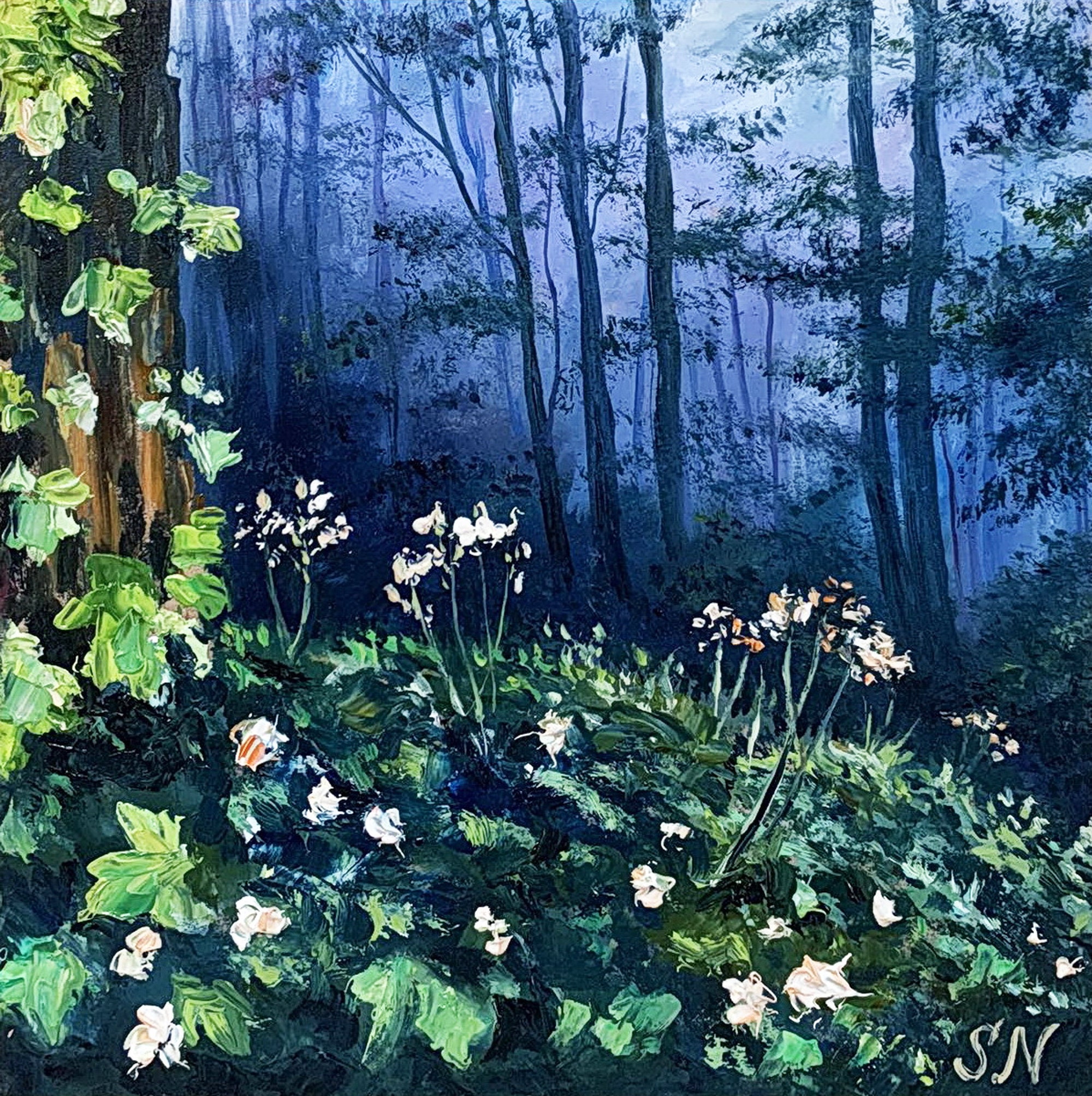 Forest Flowers Oil Painting: Dark Landscape Art, 7x7 - Etsy