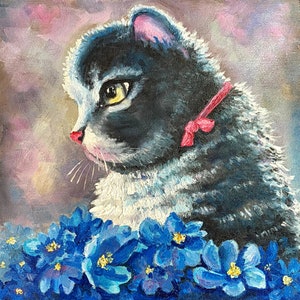 Ukraine Art Cat Portrait with Flowers Original Oil Painting Ukraine Seller Ukrainian Artist Pray for Ukraine Ukraine Shops