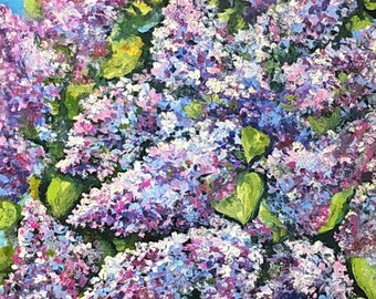 Lilac Wall Art Original Oil Flowers Painting Ukrainian Art Handmade 12 x 12 Inches Ukrainian Artist