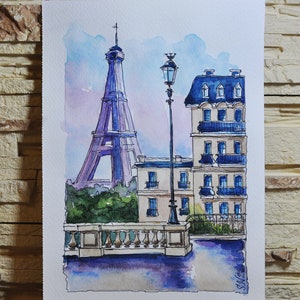 Paris Eiffel Tower Watercolor Original Art Paris street watercolor Art Paris Art Painting France Architecture Arts 8 by 6 ArtcolorSlizovska