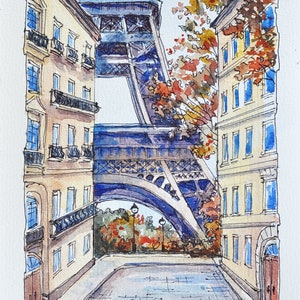 Autumn Paris Eiffel Tower Watercolor Original Art Ukrainian Art Paris Street Watercolor Art Paris Art Painting France Ukraine Shops