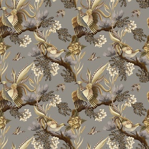 Italian Velvet Pheasant Birds, Digital Print, Upholstery Fabric, Designer Fabric, Home Decor Fabric