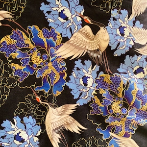 Velvet Black Flying Cranes Bird Wings, Digital Print, Fabric Metre, 145cm Width, Cushions Upholstery