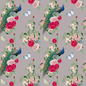 Italienischer Samt Pfau Blume, Digitaldruck, Möbelstoff, Designerstoff, Dekostoff