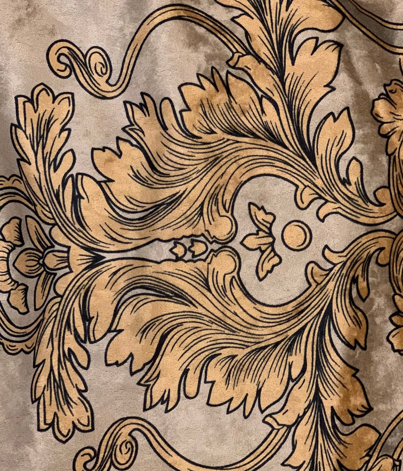 Velvet Fabric Ornate Damask Gold Silver Digital Print Etsy