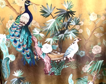 Italienischer Samt Gold Pfau Digitaldruck Samt für Polster Stoff Meterware Designer Material Wohnkultur Stoff Kissenbezüge Taschen