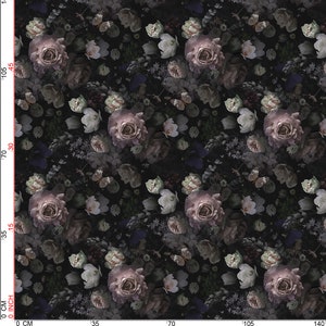 Italian Velvet Black Roses Flower Garden Digital Print, Upholstery Fabric, Designer Fabric, Home Decor Fabric