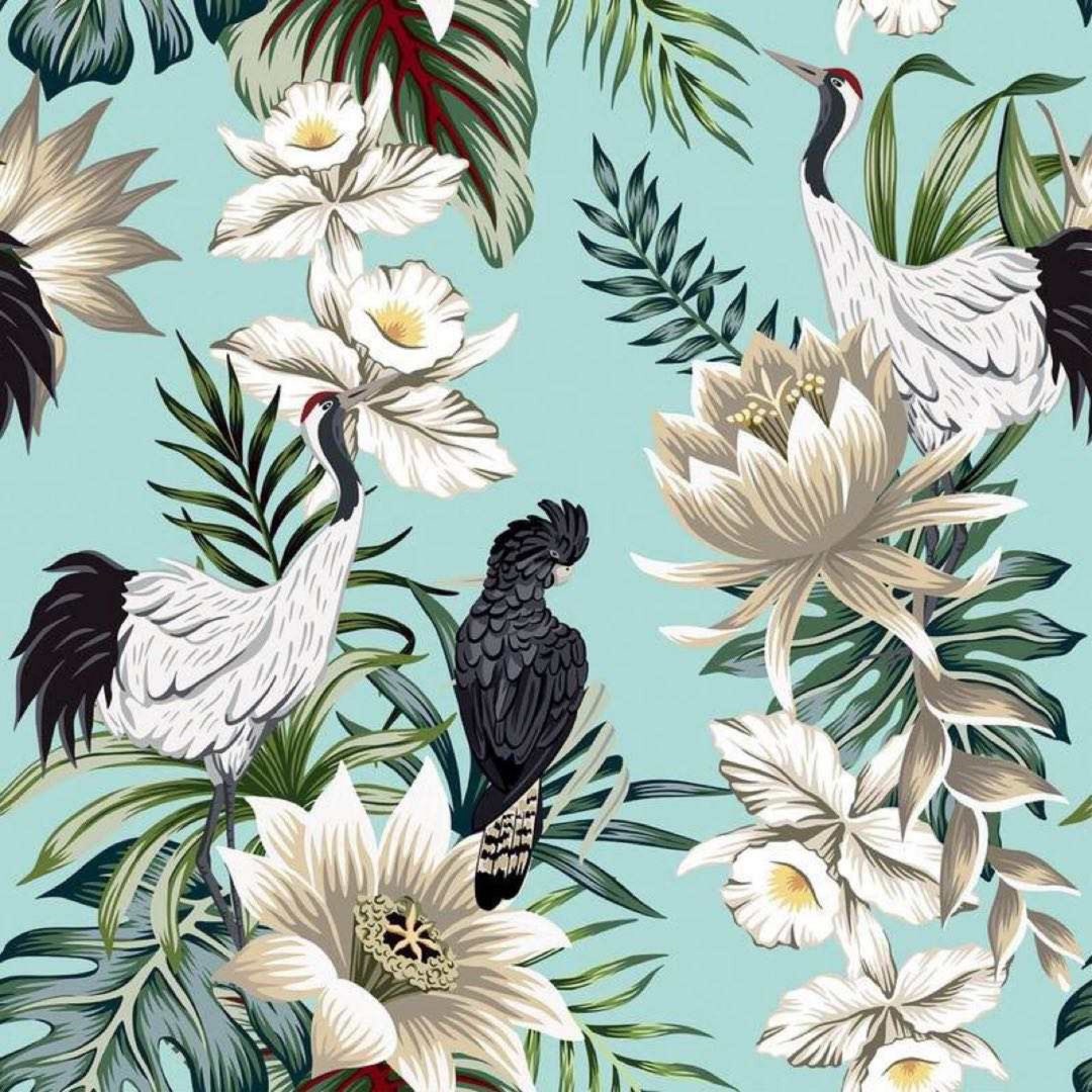 Velvet Cockatoo Tropical Blue Black Jungle, Digital Print, Fabric Metre