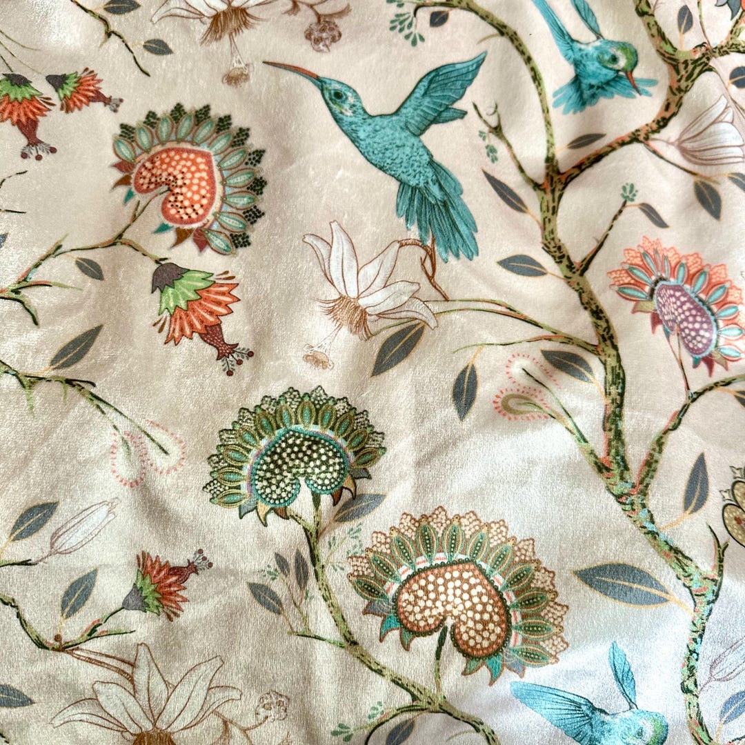 Italian Velvet Hummingbird Exotic Digital Print Velvet Upholstery