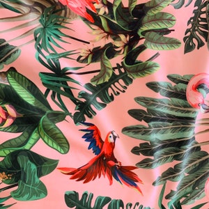 Velvet Flamingo Parrot Tropical Jungle, Digital Print, Fabric Metre, 148cm Width, Cushions Upholstery