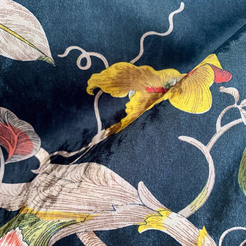 Italian Velvet Fabric Bird Bird Hummingbird Leaves Flowering - Etsy