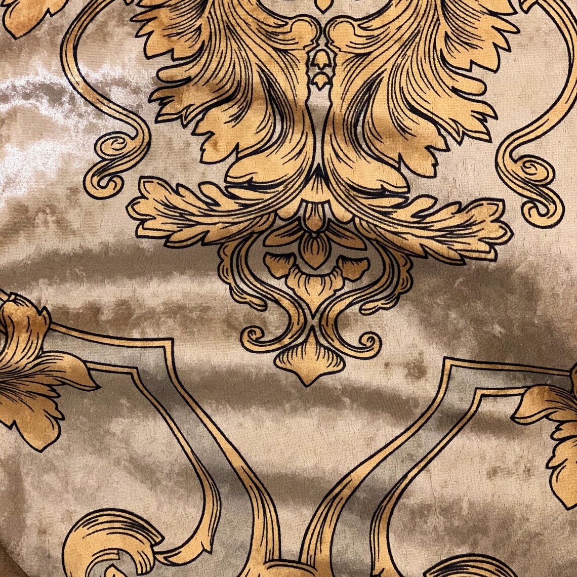 Velvet Fabric Ornate Damask Gold Silver Digital Print Etsy
