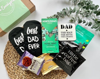 Papa Geschenkbox | Vatertag | Beste Papa aller Zeiten | Pflegepaket für Ihn | Geschenk für Papa | Papa Socken | Leckerli-Box | Personalisiert | Schokoladen-Box |