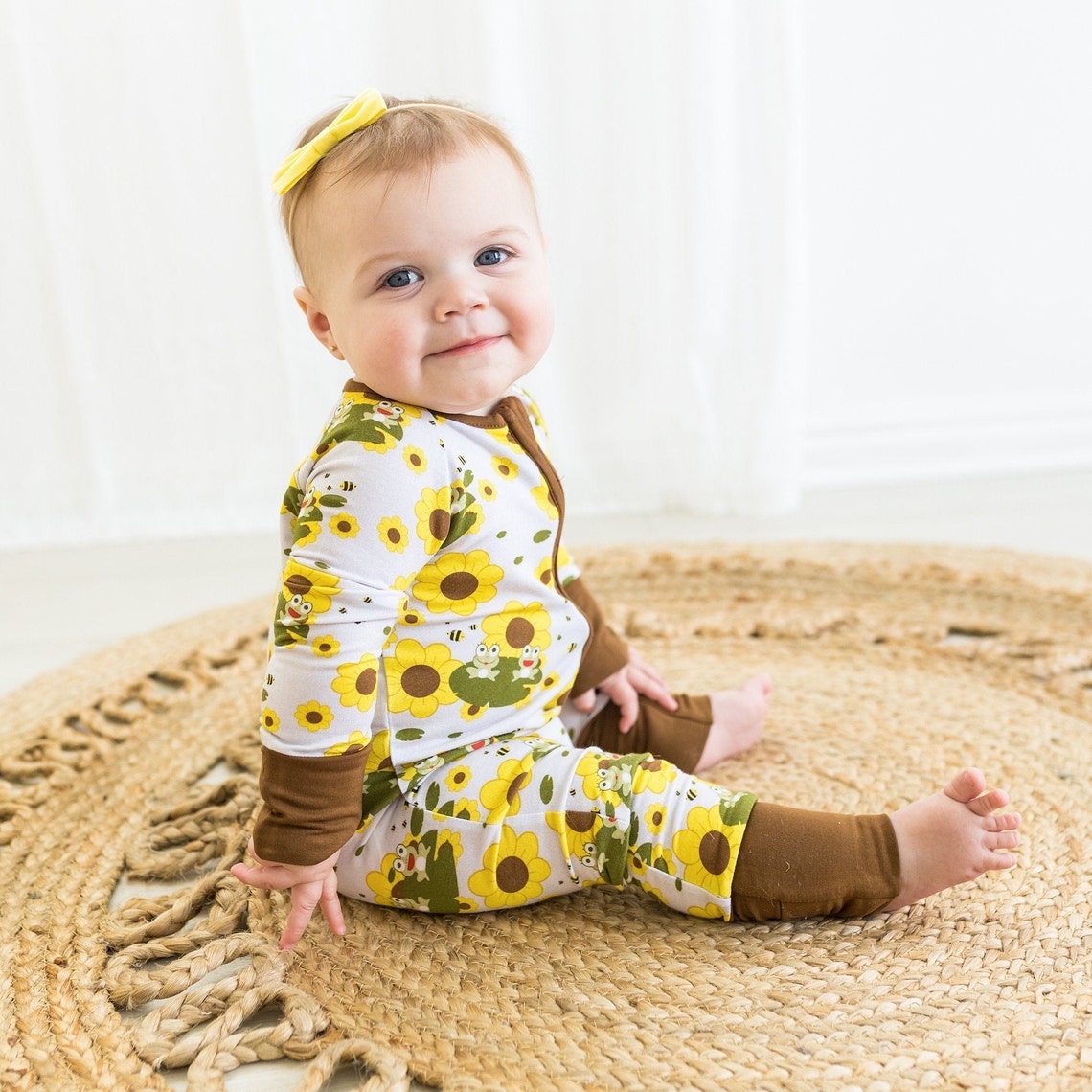Bamboo viscose baby zippers pajamas cute sunflowers Etsy