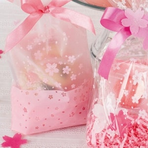 100 Pcs/Lot SAKURA 16x26cm Pink Cherry Blossom Printing Transparent Gift Packaging Bags