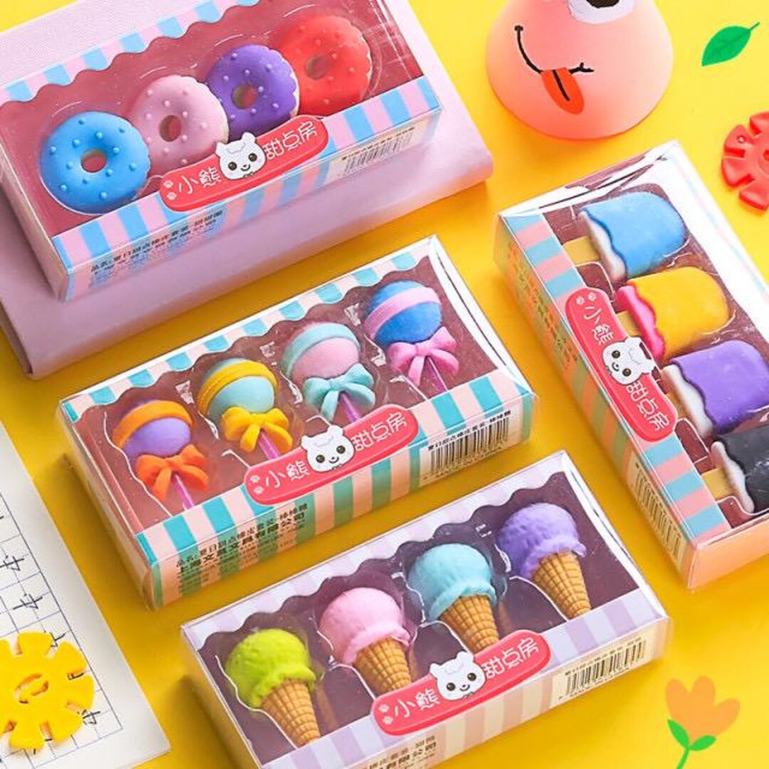 4 Pcs/set Adorable Mini Erasers Donuts Eraser Lollipop Etsy