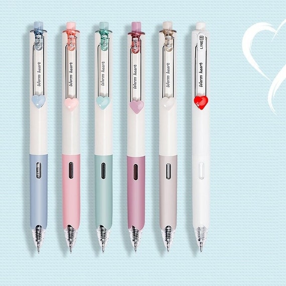 6 Pcs/set Warm Heart Gel Pens Super Durable Writing, 0.5mm Ballpoint Pens,  Black Ink, School and Office Pen Set, Lovely Gift 